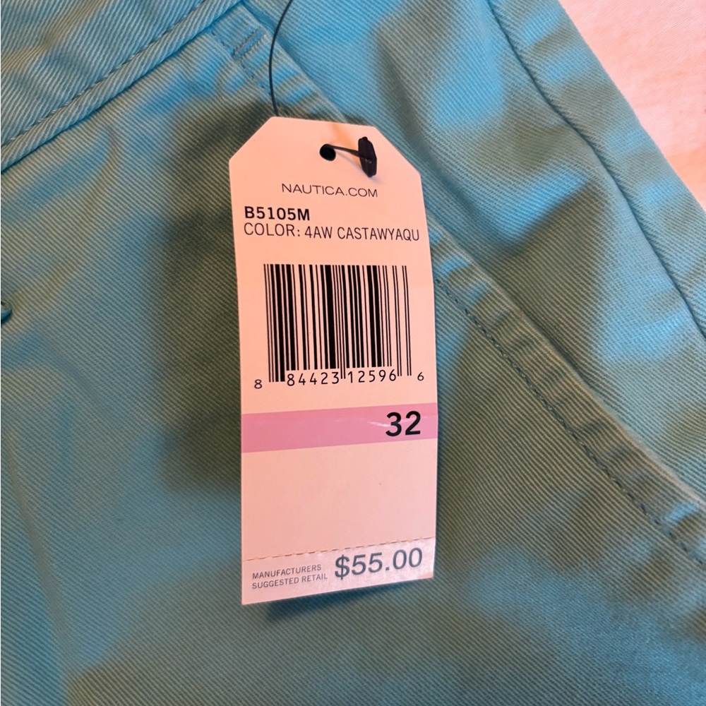 Nautica Men's Aqua Flat Front Shorts - Picture 2 of 4